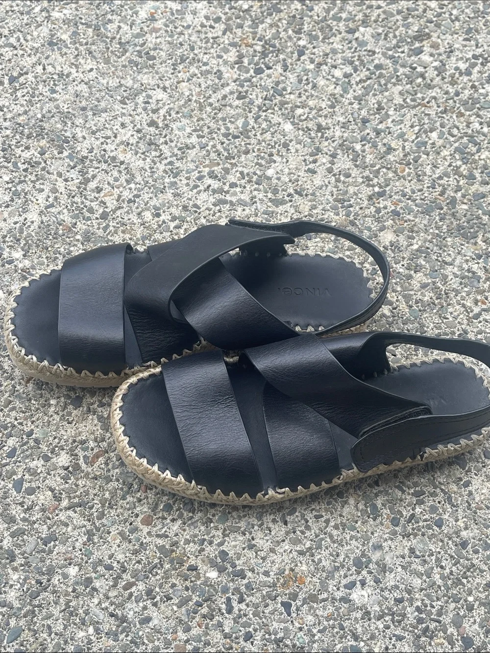 Vince Black Leather Crossband Espadrille Slingback Sandals